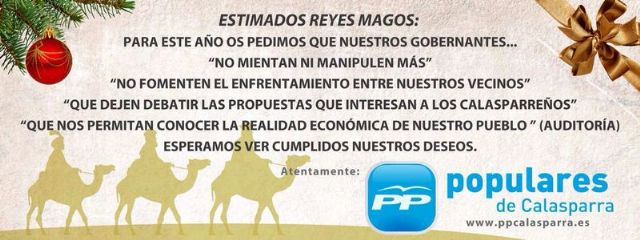 El Partido Popular de Calasparra escribe a los Reyes Magos