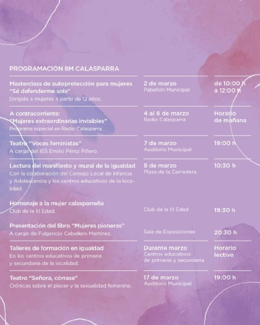 El Ayuntamiento de Calasparra presentó el pasado jueves su programación para la conmemoración del Día Internacional de la Mujer