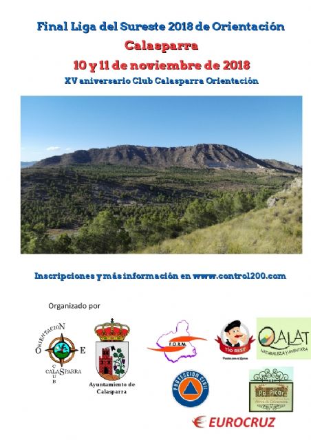 Calasparra acoge la Final de la Liga del Sureste 2018 de Orientación los próximos 10 y 11 de noviembre