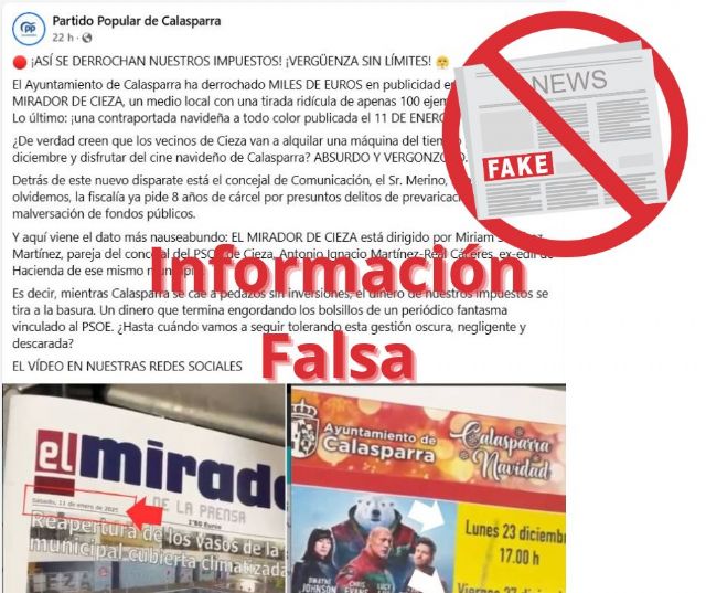 Desde el Equipo de Gobierno de Ayuntamiento de Calasparra se desmiente categóricamente las acusaciones vertidas por el Partido Popular en su nota de prensa