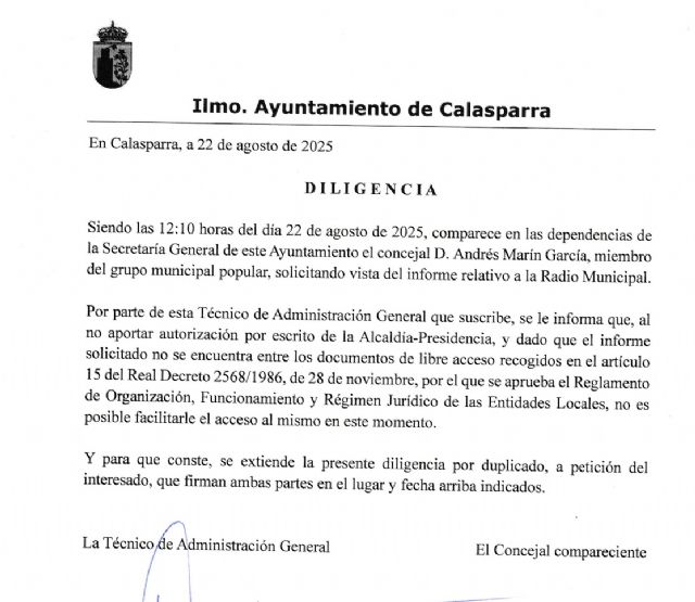 El PP de Calasparra desmonta las mentiras del PSOE: el informe de la radio sigue sin aparecer y el concejal responsable dimite