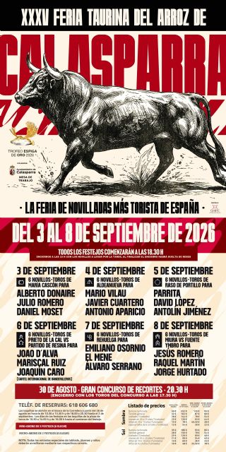La XXXV Feria Taurina del Arroz de Calasparra presenta el cartel de la feria de novilladas más torista de España