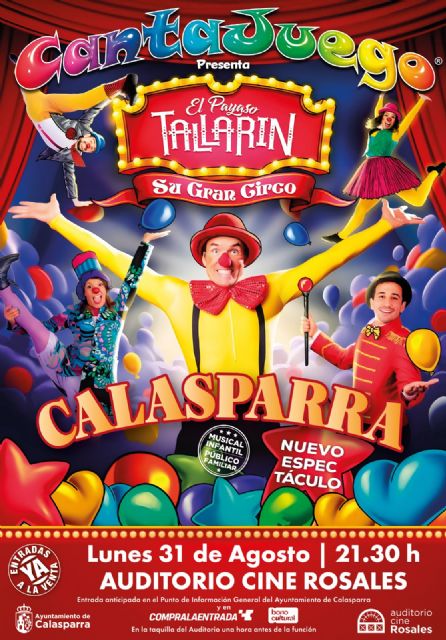 El Payaso Tallarín llega a Calasparra con un espectáculo familiar de teatro musical y circo