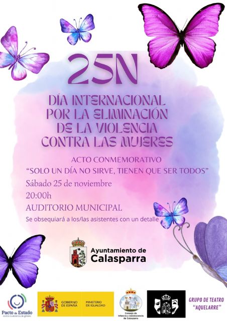 La concejalía de Igualdad del Ayuntamiento de Calasparra llevará a cabo un acto conmemorativo en el día internacional por la eliminación de la violencia contra las mujeres