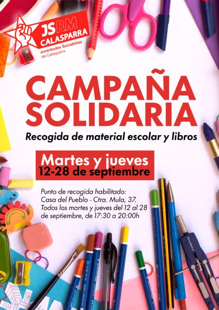 Juventudes Socialistas de Calasparra presenta su campaña solidaria anual de recogida de material escolar